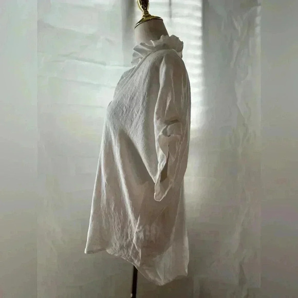 JAG 100% Linen Ruffled Collar White Blouse - Picture 4 of 7